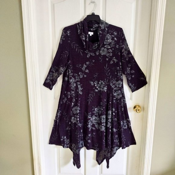 Dress Barn cowl neck purple and grey fall/winter dress plus size 22/24 - Picture 1 of 4
